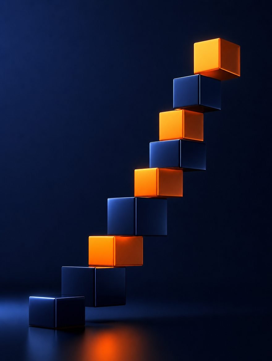 Navy and orange cubes ascending